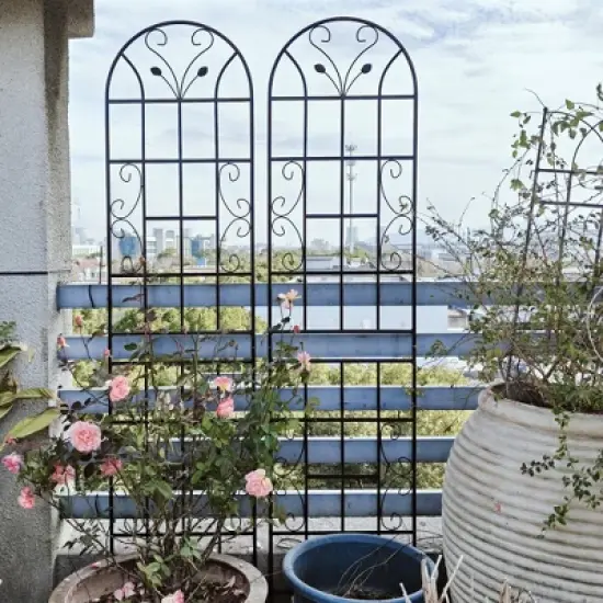 Black Metal Garden Trellis for Climbing Plants, 86.7'H x 19.7'W, Rustproof Outdoor Plant Support for Roses, Vines & Vegetables image {3}