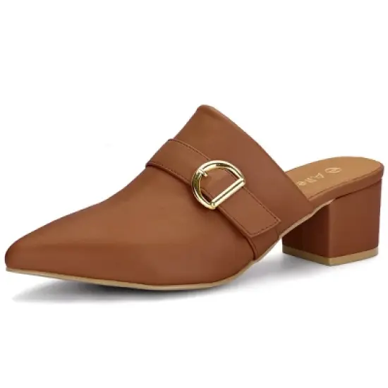 Allegra K Women's Pointed Toe Slip-on Block Heel Sandals Mules image {14}