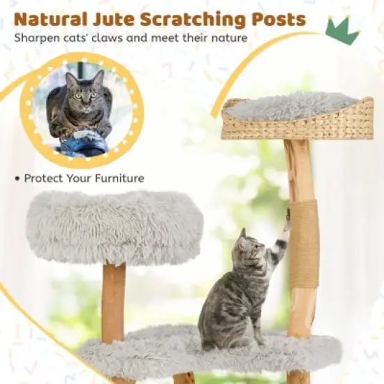 Tangkula 49" Tall Wooden Cat Tree Solid Wood Cat Tower w/ Jute Scratching Posts image {7}