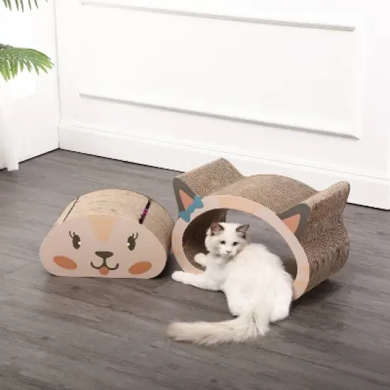 THE LICKER STORE Opal Modern Cardboard Happy Cat Head 2-in-1 Cat Cave Scratcher with Built-In Bell Toys and Catnip image {5}