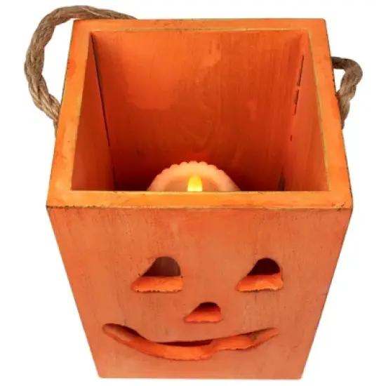Northlight Small Orange Wood Jack O Lantern Halloween Candle Lantern - 6.25" image {5}
