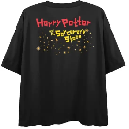 Harry Potter Chibi-Style Sorcerer's Stone Character Art Women's Black Graphic Crop Tee image {2}