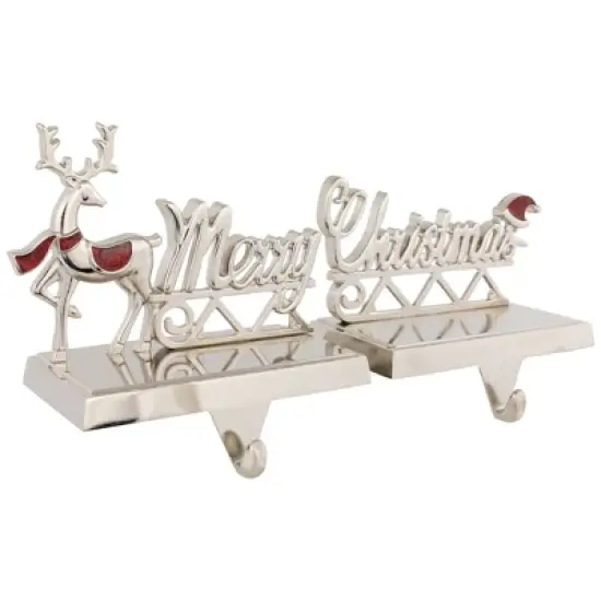 Northlight Set of 2 Silver Reindeer Merry Christmas Metal Stocking Holders 5.5" image {2}