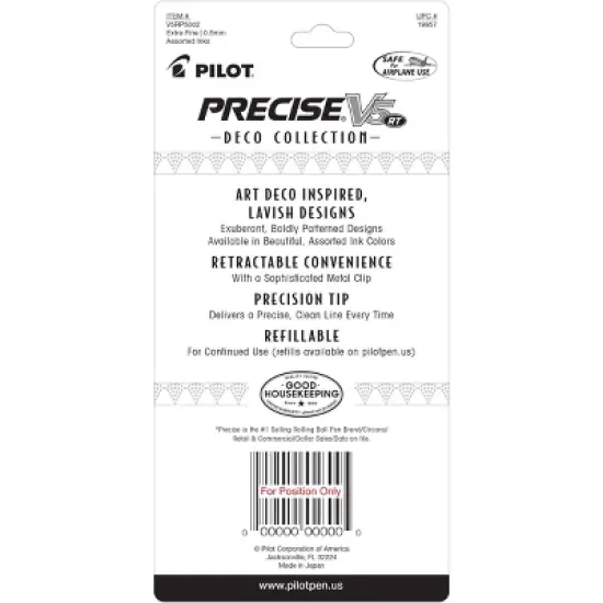 Pilot 5pk Precise V5 Art Deco Collection Rolling Ball Pens Extra Fine Point 0.5mm Assorted Inks image {5}