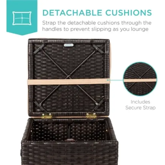 Best Choice Products Set of 2 Wicker Ottomans, Multipurpose Furniture w/ Removable Cushions, Steel Frame image {3}
