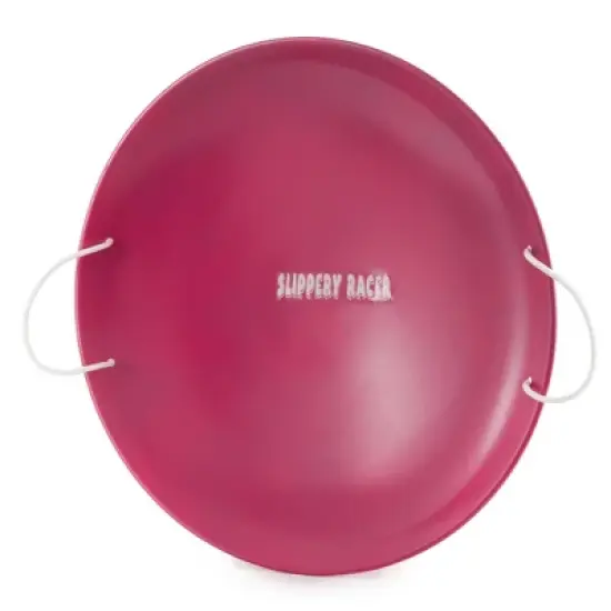 Slippery Racer ProDisc 26 Inch Heavy Duty Aluminum Iron Alloy Metal Kids Winter Saucer Snow Sled w/ Dual Riveted Soft Grip Rope Handles, Pink (2 Pack) image {1}