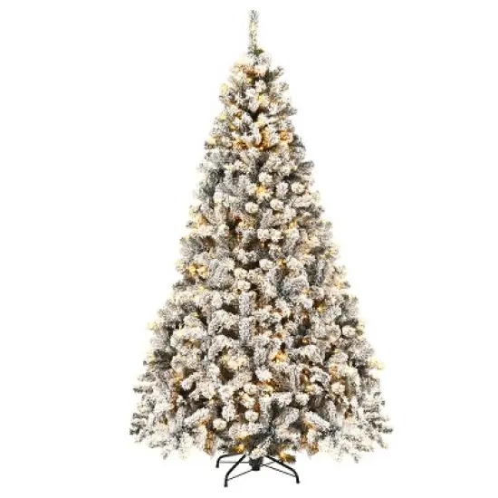 Costway 6ft/7.5ft/9ft Pre-Lit Premium Snow Flocked Hinged Artificial Christmas Tree with 250 Lights/450 Light/550 Lights image {11}