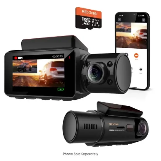Rexing V3C Dual Channel Front & Cabin 1080p Dash Cam with App Control: Vehicle Electronics image {1}