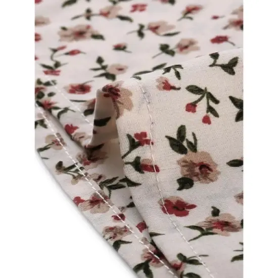 Allegra K Women's Floral Crew Neck Summer Casual Shirred Short Sleeve Blouse image {5}
