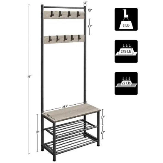 Yaheetech 73"H Metal Hall Tree with Shoe Storage Bench Coat Rack image {2}