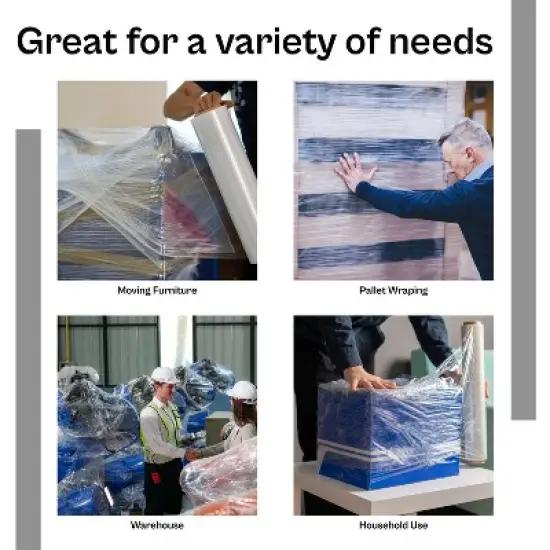 PSBM 4 Rolls Clear Blown Hand Stretch Wrap Pallet, 12 in. x 1500 Ft. x 90 Gauge image {7}