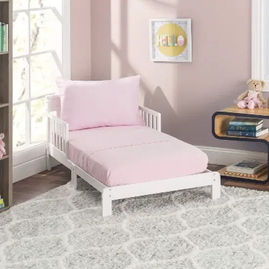 EVERYDAY KIDS 3 Piece Toddler Sheet Set - Soft Microfiber Toddler Bedding - Includes a Flat Sheet, a Fitted Sheet and a Pillowcase - Solid Pink image {1}