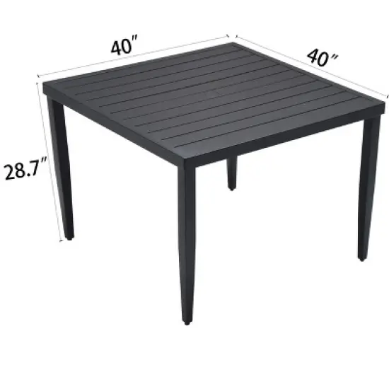 Gulches Outdoor Patio Aluminum 40"x40" Square Dining Table with Tapered Feet & Umbrella Hole, Ember Black image {3}
