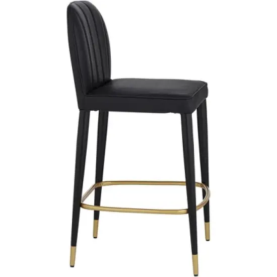 55 Downing Street Metal Bar Stool Black Gold 25" High Mid Century Modern Faux Leather Cushion with Backrest Footrest for Kitchen Counter Height Island image {8}