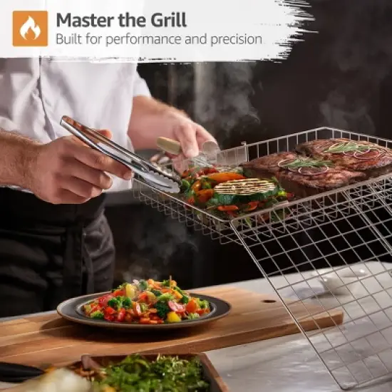 Sorbus 2 Pack Stainless Steel Large Folding Barbecue Grilling Basket with Handle - for Fish, Shrimp, Vegetables, Grilling Accessories, Outdoor Cooking image {2}