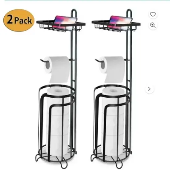SEVOBAL 2pc Tissue Paper Roll Stand Shelf Bathroom Toilet Paper Storage Holder Floor Standing Toilet Paper Dispenser, Black, 15.8"*7.22"*7.22" image {6}
