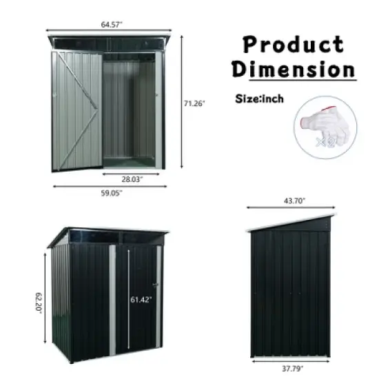 5ft x 3ft Outdoor Metal Storage Shed Transparent Plate Black image {8}