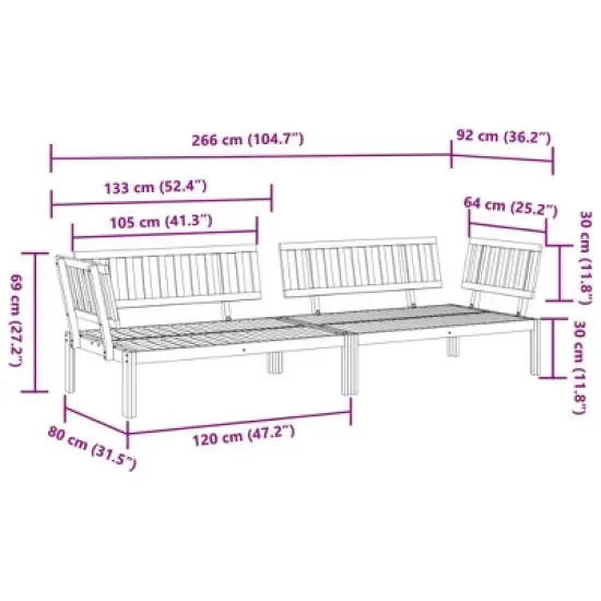 vidaXL Patio Pallet Corner Sofas 2 pcs - Solid Acacia Wood - Modular Garden Furniture for Terrace, Deck, or Outdoor Use - 52.4" x 36.2" x 27.2" image {4}