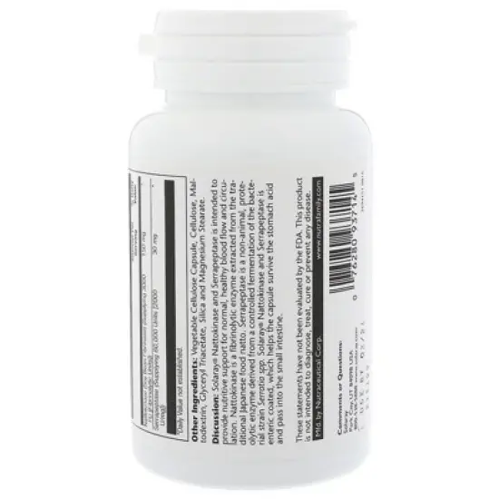 Solaray Nattokinase Serrapeptase, Enteric Coated, 30 VegCaps image {2}