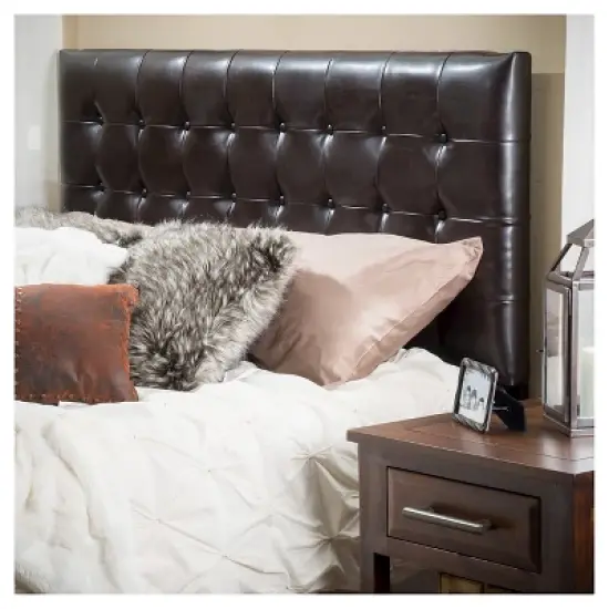 California/King Austin Tufted Bonded Leather Headboard Brown - Christopher Knight Home image {1}