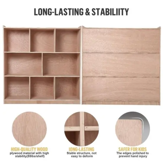 8-Compartment Solid Wood Storage Cabinet, Kids Book Shelf, Kids Toy Storage Organizer for Classrooms image {4}