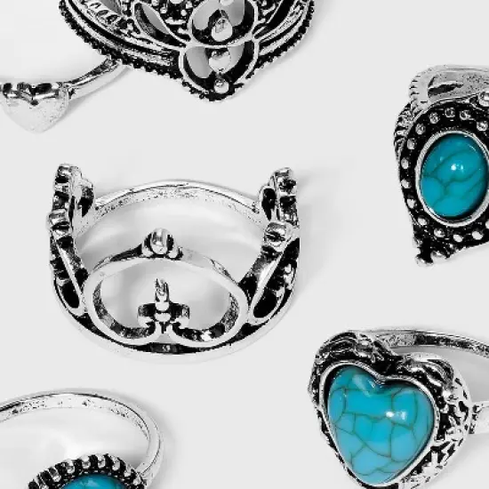 Heart Turquoise Ring Set 6pc - Wild Fable&trade; Silver 7 image {1}