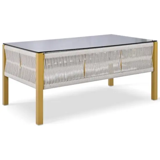 Lycvki 4-Piece Rope Patio Conversation Set with Glass Table and Cushion image {10}