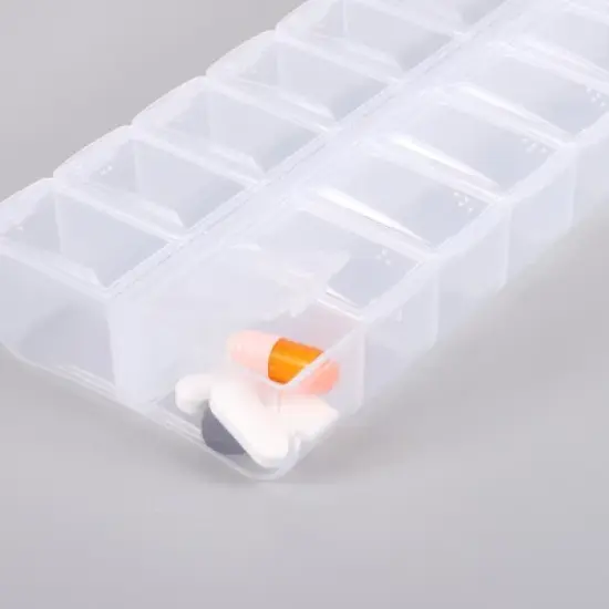 Unique Bargains 14 Grids Double Row Pill Case Clear 1 Pc image {1}