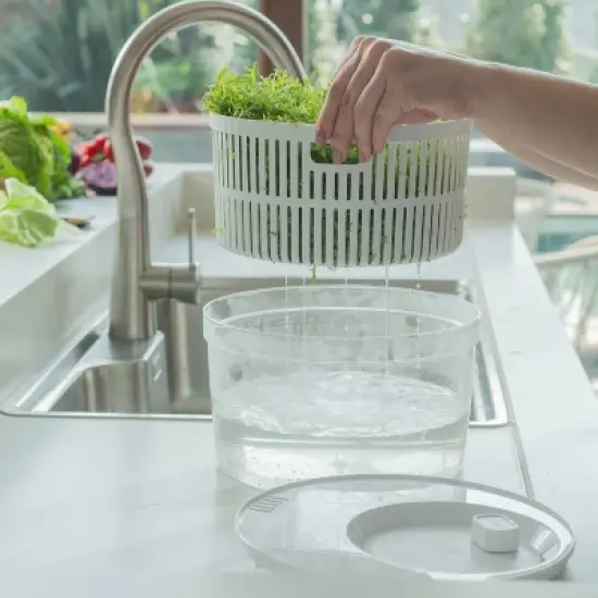 OU Salad Spinner Clear 5.8 qt - Large Vegetable Washer, Lettuce Dryer with Bowl, Lid & Storage Container, BPA Free, Easy Spin & Drain image {2}