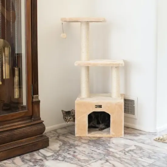 Armarkat 3-tier Real Wood Cat Condo With Sisal Scratching Post 39 Height Beige A3902 image {3}