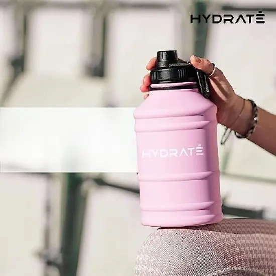 HYDRATE 1.3L Stainless Steel Water Bottle with Nylon Carrying Strap and Leak-Proof Screw Cap, Soft Pink image {2}