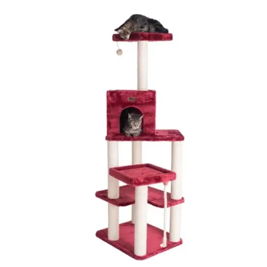 Armarkat Real Wood Cat Tower, Ultra thick Faux Fur Covered Cat Condo House A6902B, Burgundy; image {1}