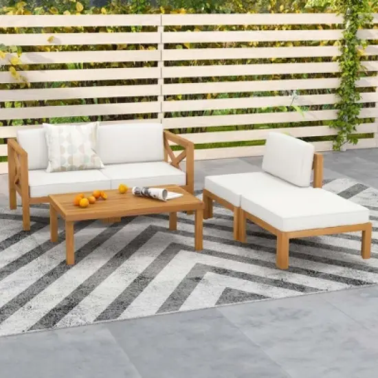 Costway 5 PCS Outdoor Conversation Furniture Set with 3 Chairs 1 Ottoman 1 Coffee Table image {3}