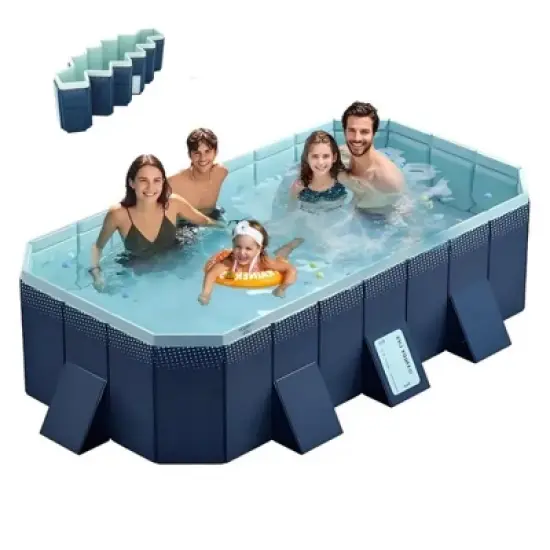 NAYSAYE Above Ground Pool PVC Folding Pool Compact Durable Design for Outdoor Patio Garden Use, Blue, 100.78"*65.74"*19.68" image {5}