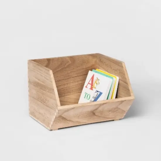 Stackable Wood Kids' Storage Bin Light Brown - Pillowfort&trade; image {2}