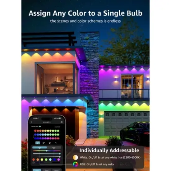 Lepro E1 AI Permanent Outdoor Lights APP Control, Smart RGB+IC House Lights Alexa Google Enabled, AI Generated Lighting LLM, NO Remote, 2.4 GHz WiFi image {4}