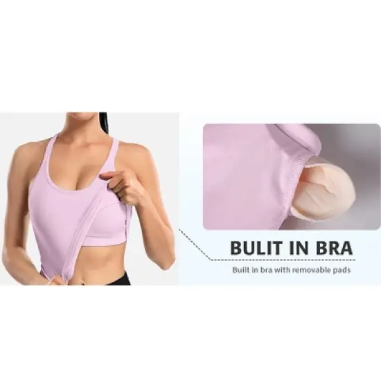 Attraco Women's Ribbed Workout Crop Tops with Built in Bra Yoga Racerback Tank Top Sport Tops Workout Tops image {12}