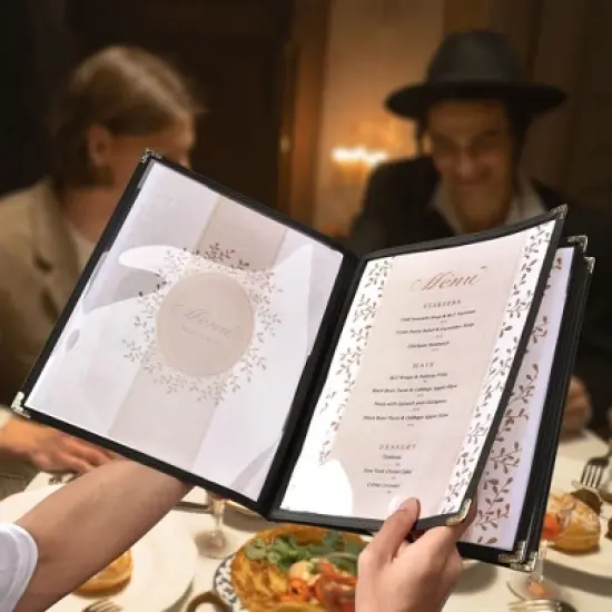 WeChef 4 Pack Menu Cover 8.5x11" 4 Page 8 View Restaurant Hotel Cafe Fold Book Black image {5}