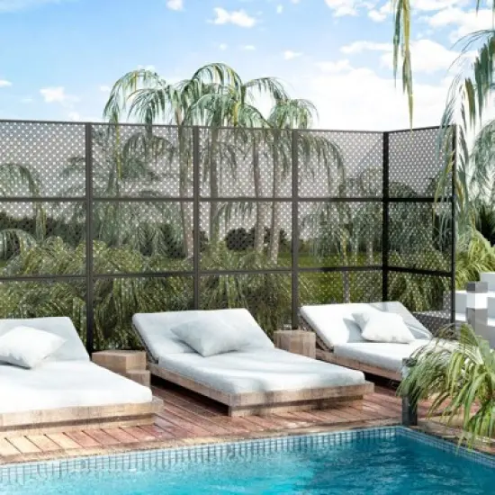 Pexfix 72 x 35 Inch Metal Privacy Screen Freestanding Outdoor Divider Panel For Patio Deck Balcony Heavy Duty Base Weatherproof Black Lattice Woven image {6}