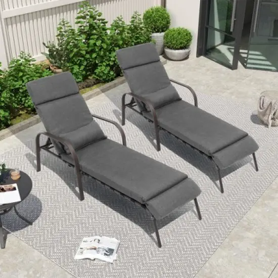 Crestlive Products Chaise Lounge Chair Outdoor with Cushion & Pillow Adjustable 5 Position Pool Recliner image {7}