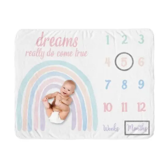 Sweet Jojo Designs Girl Baby Milestone Blanket Rainbow Pink Blue and Purple image {5}