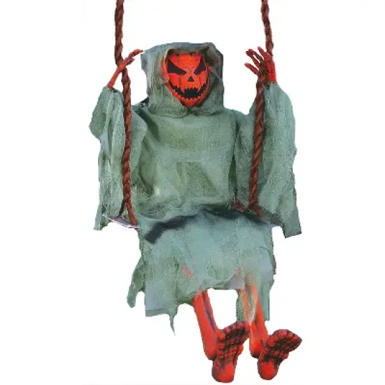 Fun World Pumpkin Man On Swing Prop Halloween Decoration - 36 in - Gray image {1}
