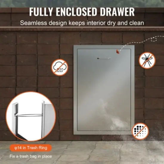 VEVOR Pull Out Trash Drawer 19.7W x 26.5H Inch Outdoor Kitchen Drawers Stainless Steel with Trash Bag Ring for BBQ Island or Grill Station, Silver image {6}