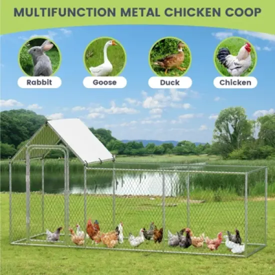 Chicken Coop Walk in Run - Large Metal Poultry Cage with Cover, Heavy Duty Wire Mesh Enclosure for Hens, Ducks & Rabbits image {1}