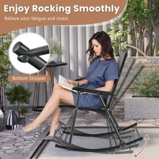 Costway 2pcs Patio Folding Rocking Chair Heavy-Duty Metal Frame Rockers Outdoor image {6}