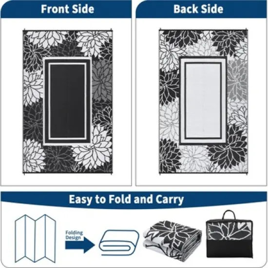 homfan 8'x10' Outdoor Rug - Waterproof Reversible for Patio, RV, Deck image {2}