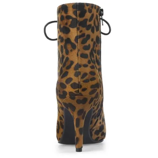 Allegra K Women's Pointy Toe Zip Lace Up Stiletto Heel Ankle Boots image {3}