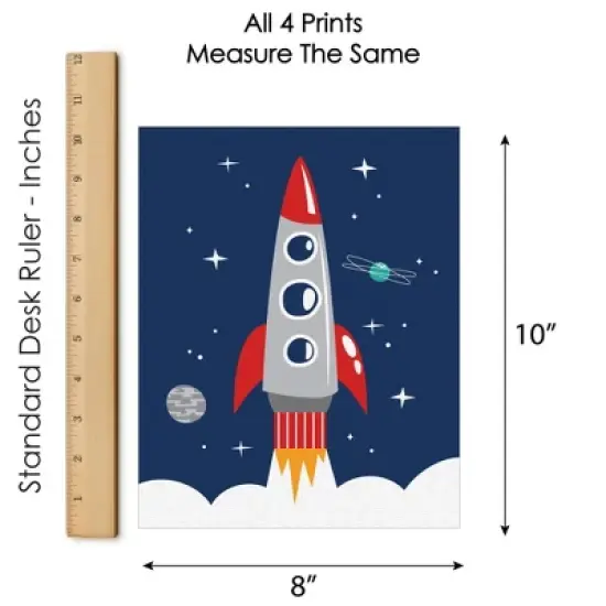Big Dot of Happiness Blast Off to Outer Space - Unframed Rocket Ship Nursery and Kids Room Linen Paper Wall Art - Set of 4 - Artisms - 8 x 10 inches image {4}