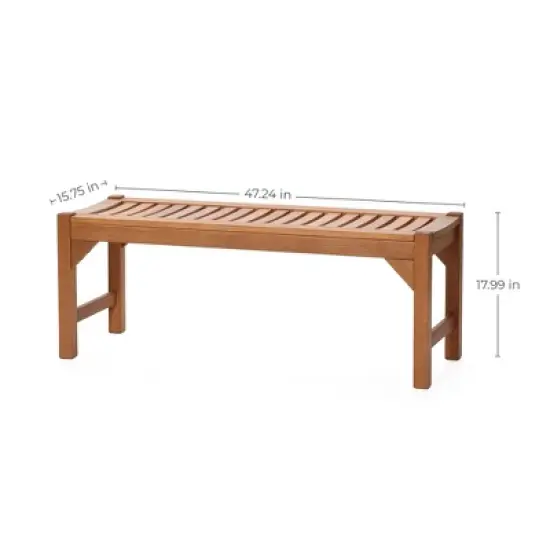 LuxenHome Natural Solid Wood 47.2-Inch Long Rectangle Sloping Seat Outdoor Bench image {3}