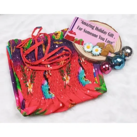 HAPPY BAY Women's Casual Beach Summer A line Slit Smocked Mini Dress Short Strapless Christmas Outfits for Women One Size Santa Reindeer Sleigh, Pink image {2}